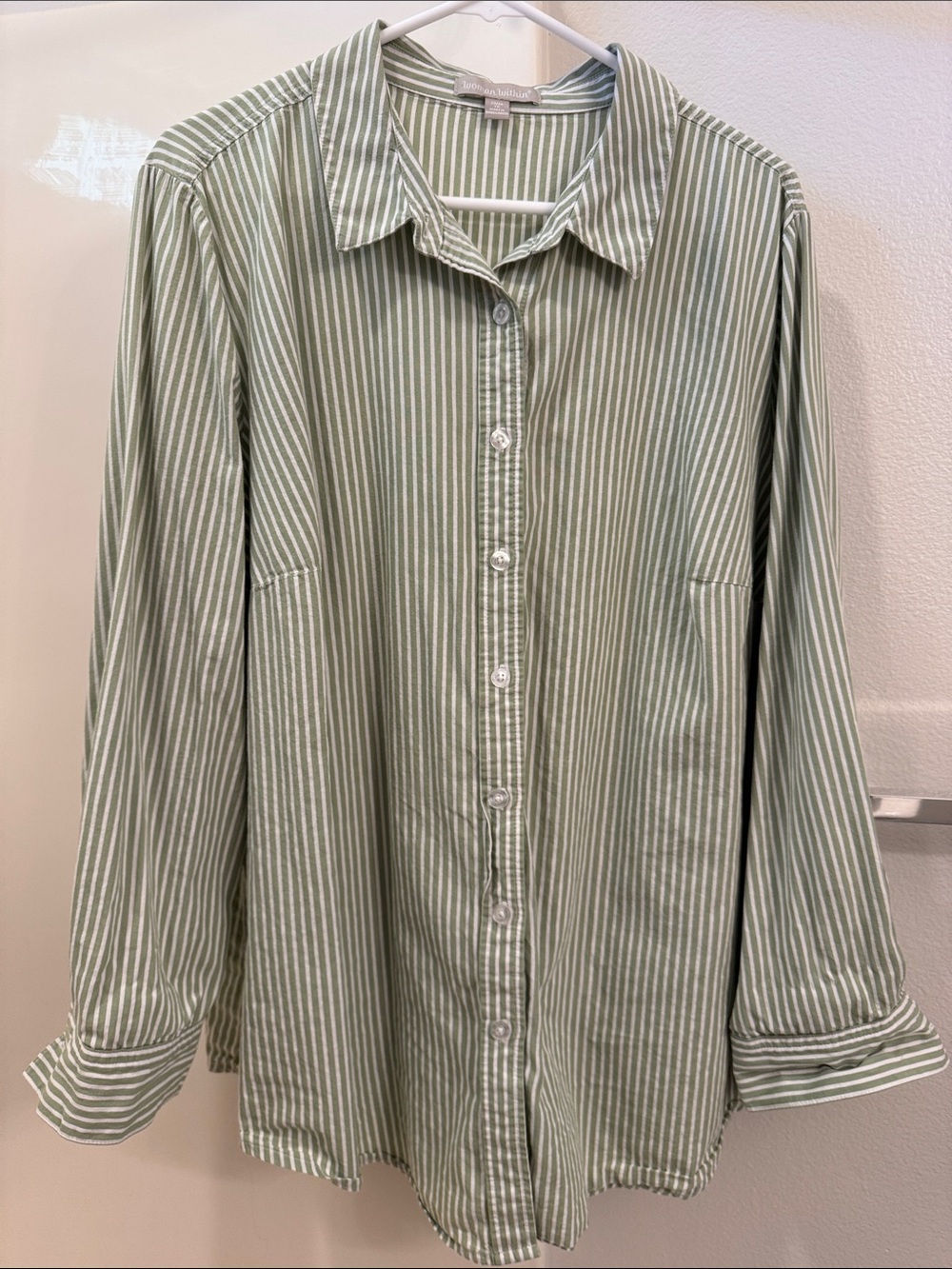 Woman Within Green Striped Button-Up Shirt size 1X/22-24